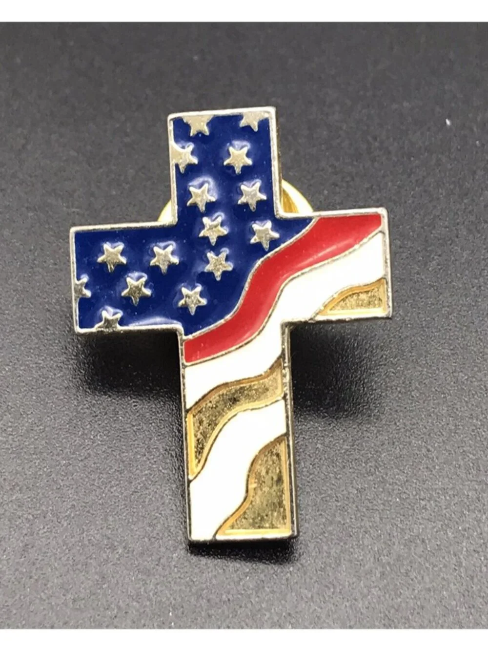 Vintage USA Flag Cross Patriotic Lapel Pin Tie Tack Lot Of 3 Rhinestones
